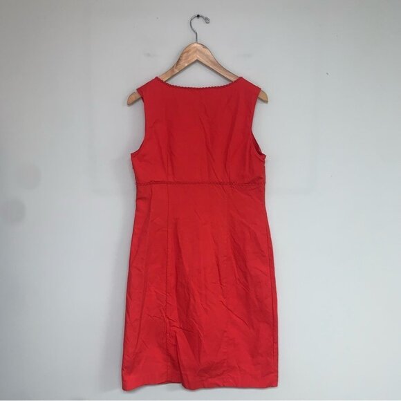 Boden Dress Size 10 US Long Red Coral Cotton Embroidered Sheath Lined Sleeveless - Picture 6 of 11